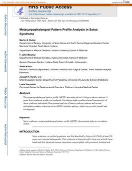 Metacarpophalangeal Pattern Profile Analysis in Sotos Syndrome