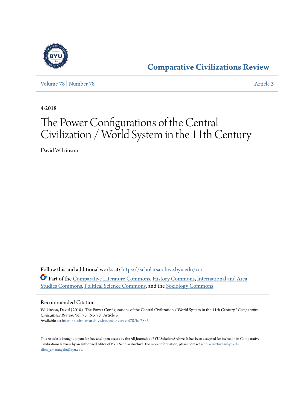 The Power Configurations of the Central Civilization / World System in the 11Th Century