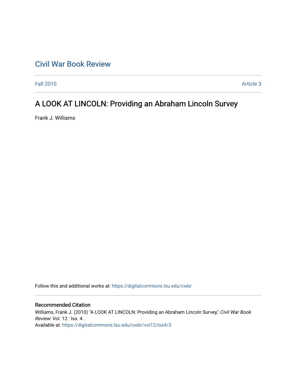 Providing an Abraham Lincoln Survey