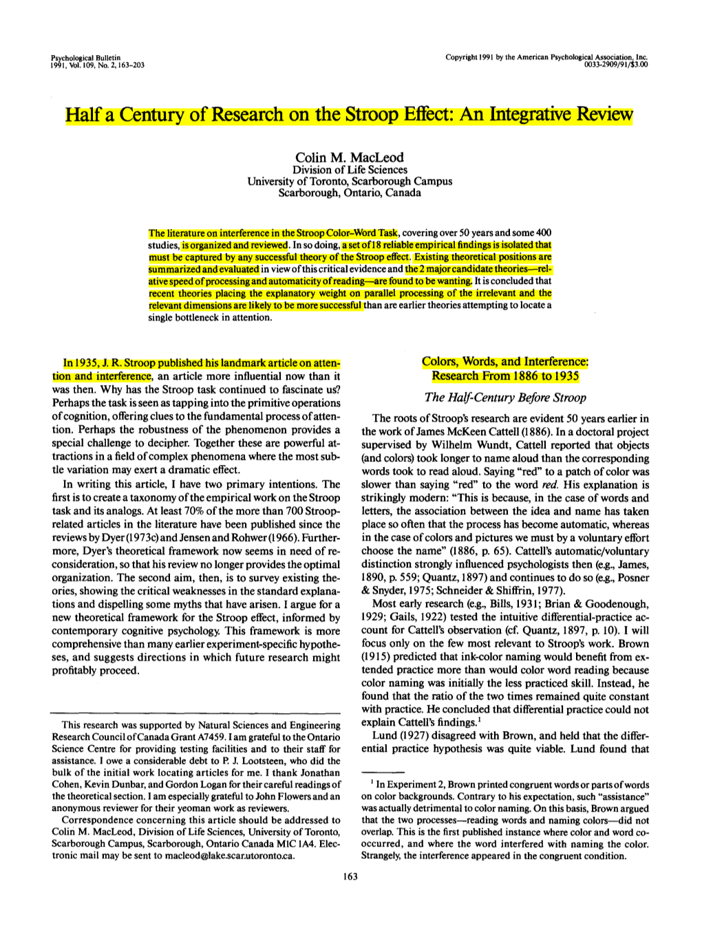 Half a Century of Research on the Stroop Effect: an Integrative Review