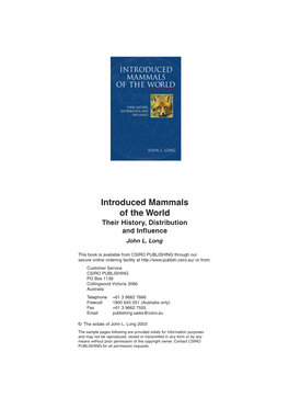 Introduced Mammals of the World Their History, Distribution and Influence John L