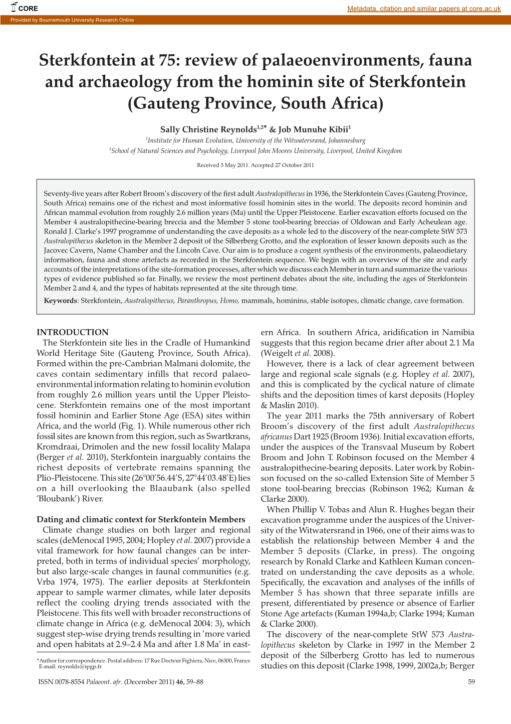 Sterkfontein at 75: Review of Palaeoenvironments, Fauna and Archaeology from the Hominin Site of Sterkfontein (Gauteng Province, South Africa)