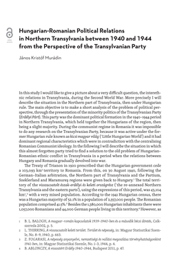 Hungarian-Romanian Political Relations in Northern