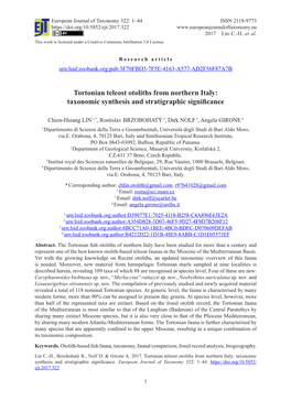 Tortonian Teleost Otoliths from Northern Italy: Taxonomic Synthesis and Stratigraphic Significance