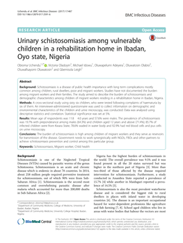 Urinary Schistosomiasis Among Vulnerable Children in A