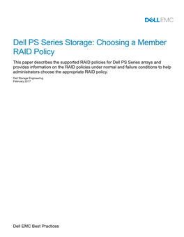 Dell PS Series Storage: Choosing a Member RAID Policy