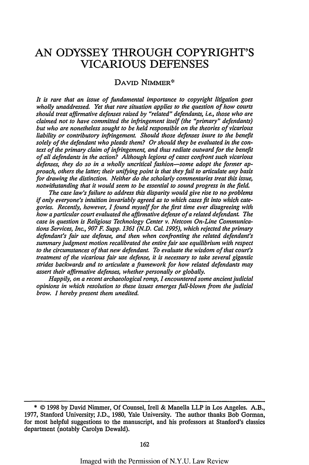 David Nimmer in the NYU Law Review