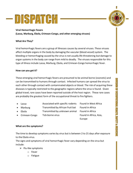 Viral Hemorrhagic Fevers (Lassa, Marburg, Ebola, Crimean-Congo, and Other Emerging Viruses)