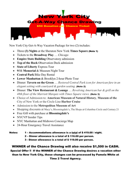 New York City Get-A-Way Vacation Package for Two (2) Includes
