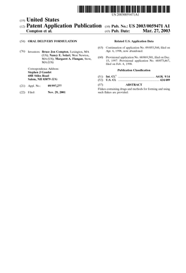 (12) Patent Application Publication (10) Pub. No.: US 2003/0059471 A1 Compton Et Al