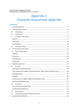 Appendix 1 Character Assessment Appendix Contents 1