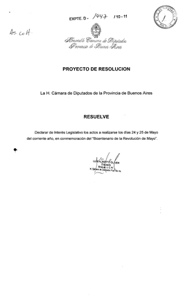 PROYECTO DE RESOLUCION La H. Cámara De Diputados De La