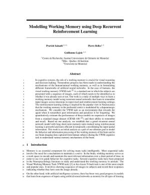 Modelling Working Memory Using Deep Recurrent Reinforcement Learning