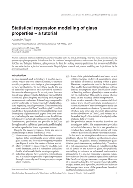 Statistical Regression Modelling of Glass Properties – a Tutorial
