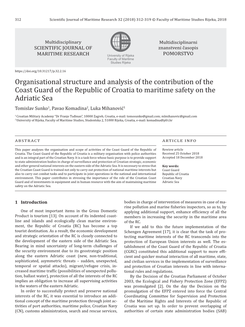 Organisational Structure and Analysis of the Contribution of the Coast