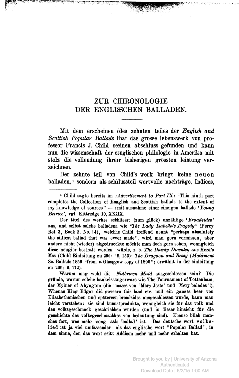 Zur Chronologie Der Englisschen Balladen