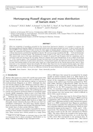Hertzsprung-Russell Diagram and Mass Distribution of Barium Stars ? A