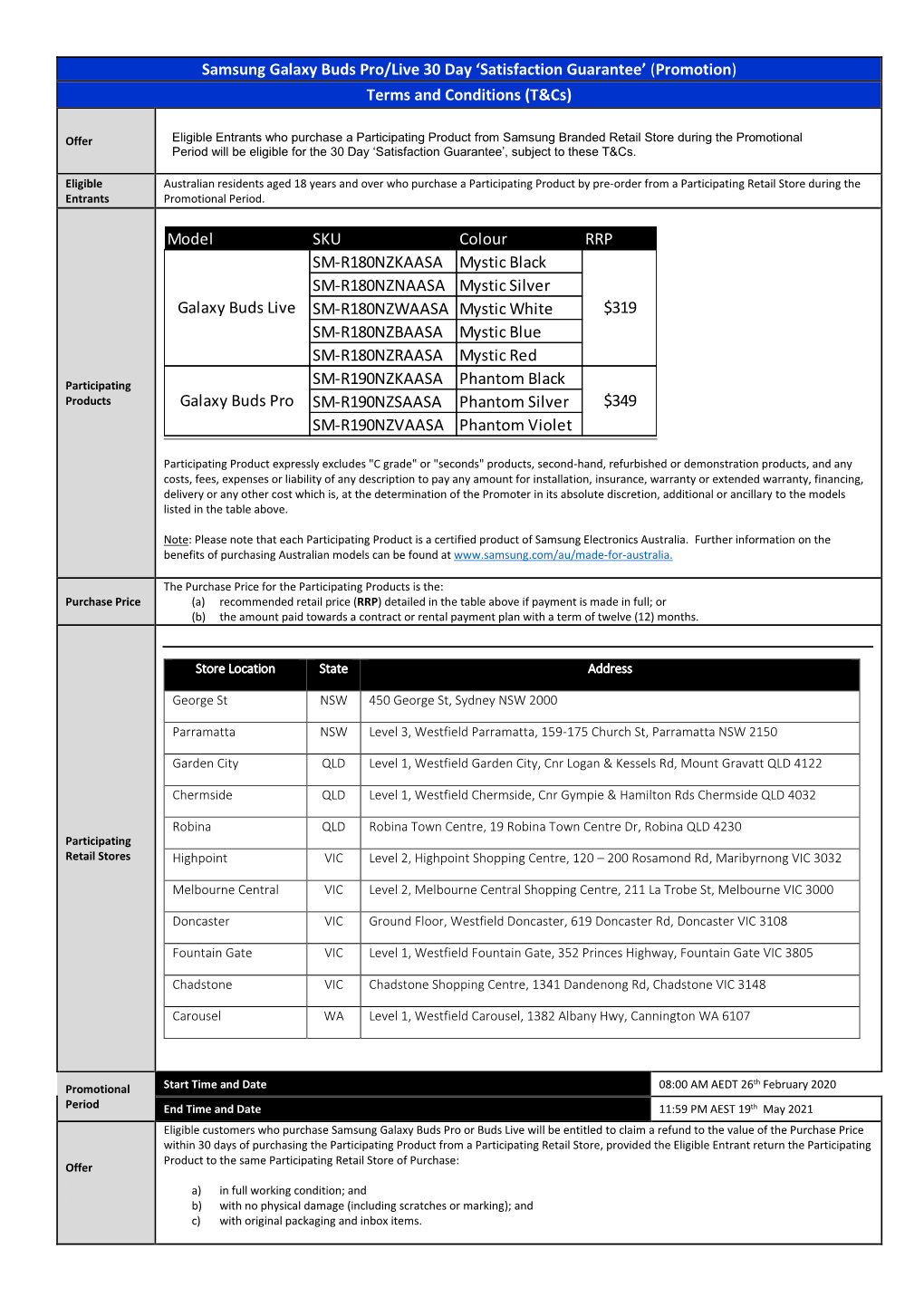 Samsung Galaxy Buds Pro/Live 30 Day 'Satisfaction Guarantee