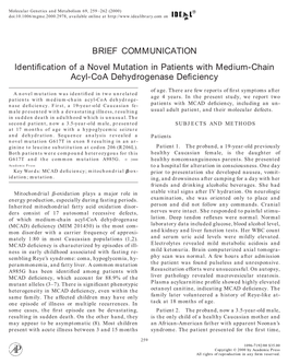 Identification of a Novel Mutation in Patients with Medium-Chain Acyl