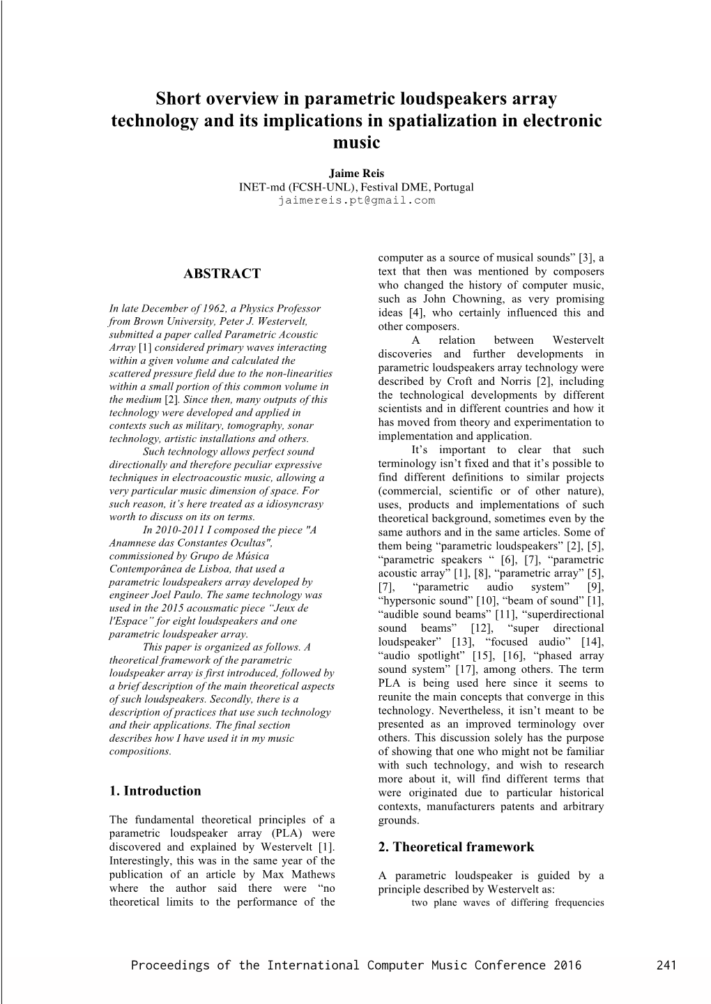 Short Overview in Parametric Loudspeakers Array Technology And