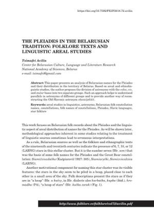 The Pleiades in the Belarusian Tradition: Folklore Texts and Linguistic Areal Studies