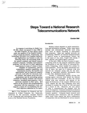 Steps Toward a National Research Telecommunications Network