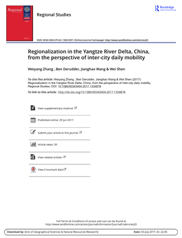 Regionalization in the Yangtze River Delta, China, from the Perspective of Inter-City Daily Mobility