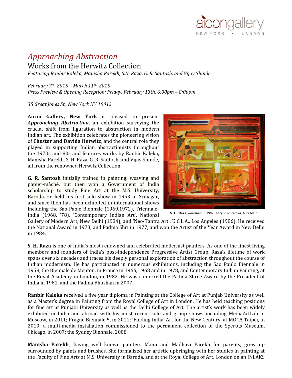 Approaching Abstraction Works from the Herwitz Collection Featuring Ranbir Kaleka, Manisha Parekh, S.H