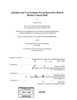 Schedule and Cost Estimate for an Innovative Boston Harbor Concert Hall