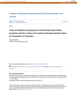 How the Derivative Works Exception and the Lanham Act Undercut the Renumerative Value of Termination of Transfers