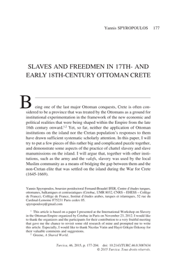 Slaves and Freedmen in 17Th- and Early 18Th-Century Ottoman Crete
