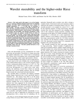 Wavelet Steerability and the Higher-Order Riesz Transform Michael Unser, Fellow, IEEE, and Dimitri Van De Ville, Member, IEEE