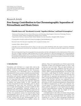 Free Energy Contribution to Gas Chromatographic Separation of Petroselinate and Oleate Esters