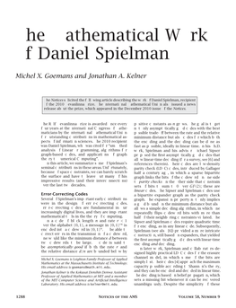 The Mathematical Work of Daniel Spielman