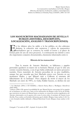 Los Manuscritos Machadianos De Sevilla Y Burgos