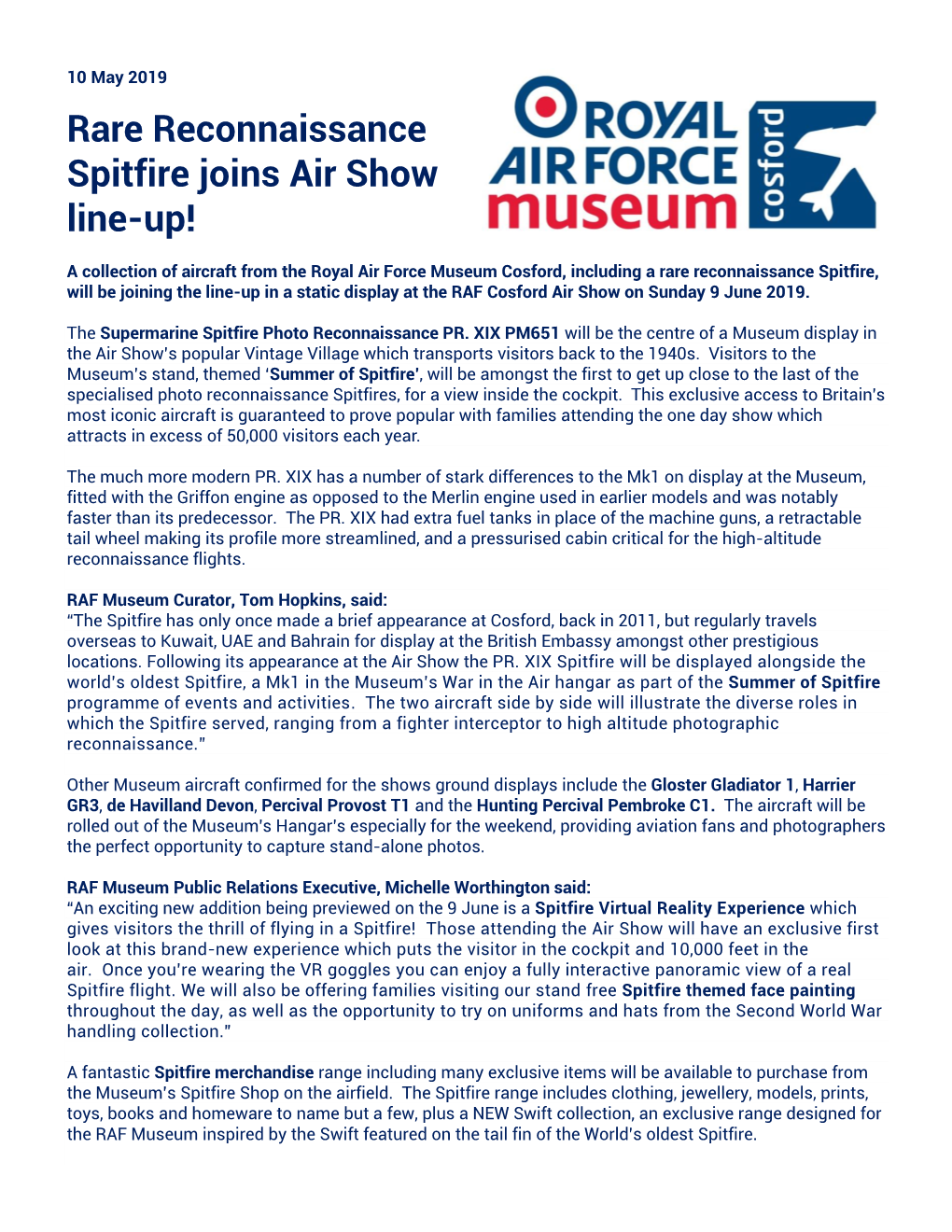 Rare Reconnaissance Spitfire Joins Air Show Line-Up!