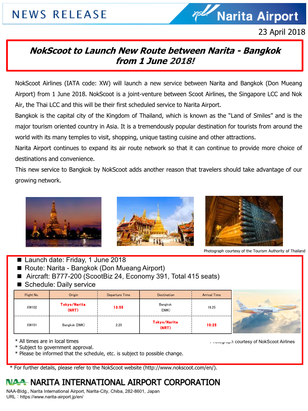 Nokscoot to Launch New Route Between Narita - Bangkok from 1 June 2018!