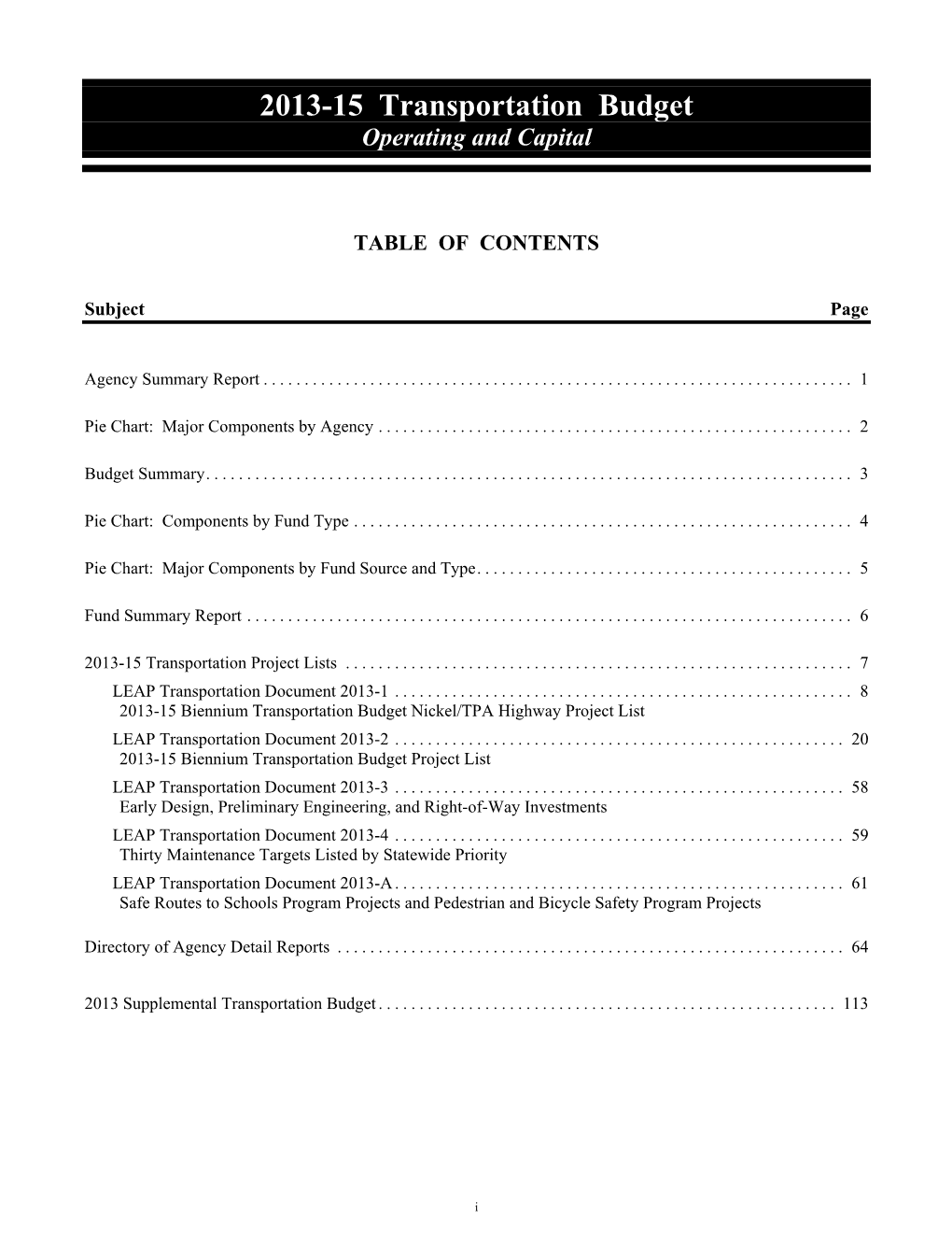 2013-15 Transportation Budget Operating and Capital