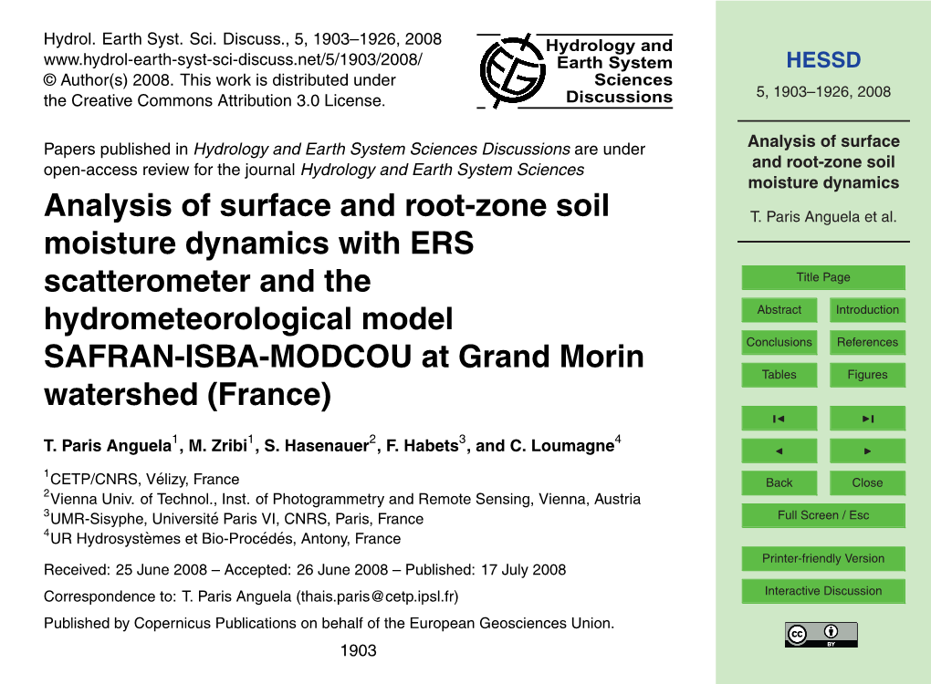 Analysis of Surface and Root-Zone Soil Moisture Dynamics Table 1