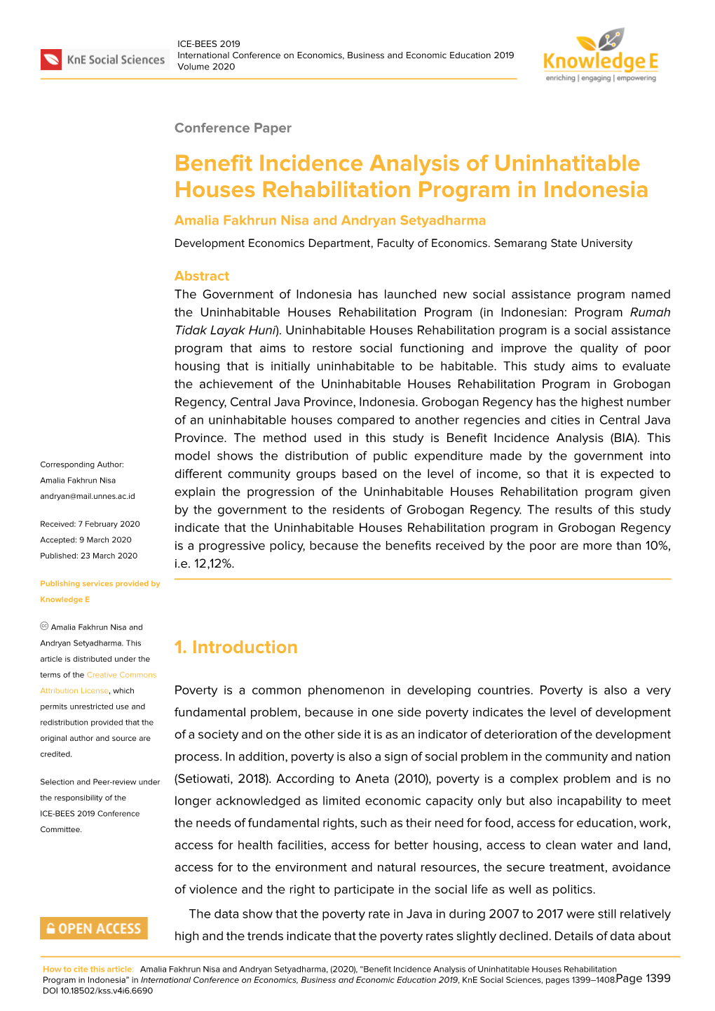 Benefit Incidence Analysis of Uninhatitable Houses Rehabilitation Program in Indonesia