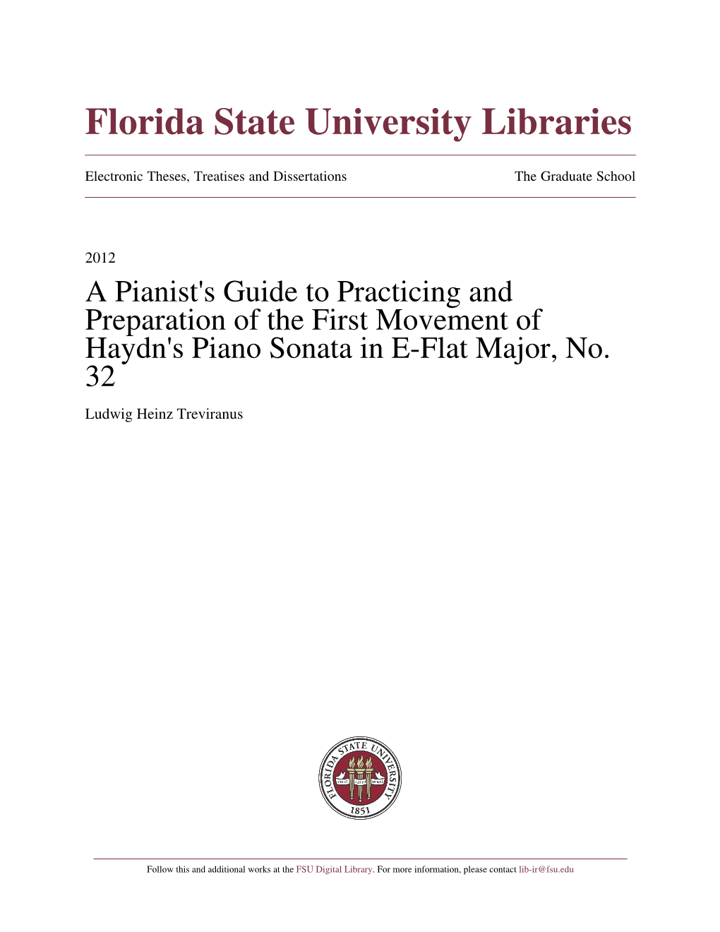 A Pianist's Guide to Practicing and Preparation of the First Movement of Haydn's Piano Sonata in E-Flat Major, No