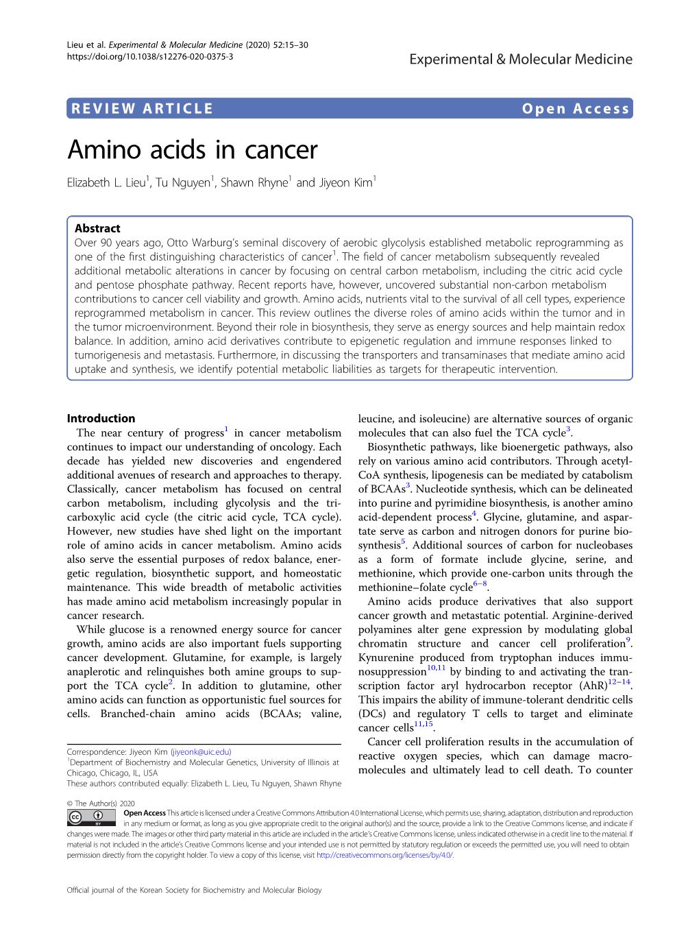 Amino Acids in Cancer Elizabeth L