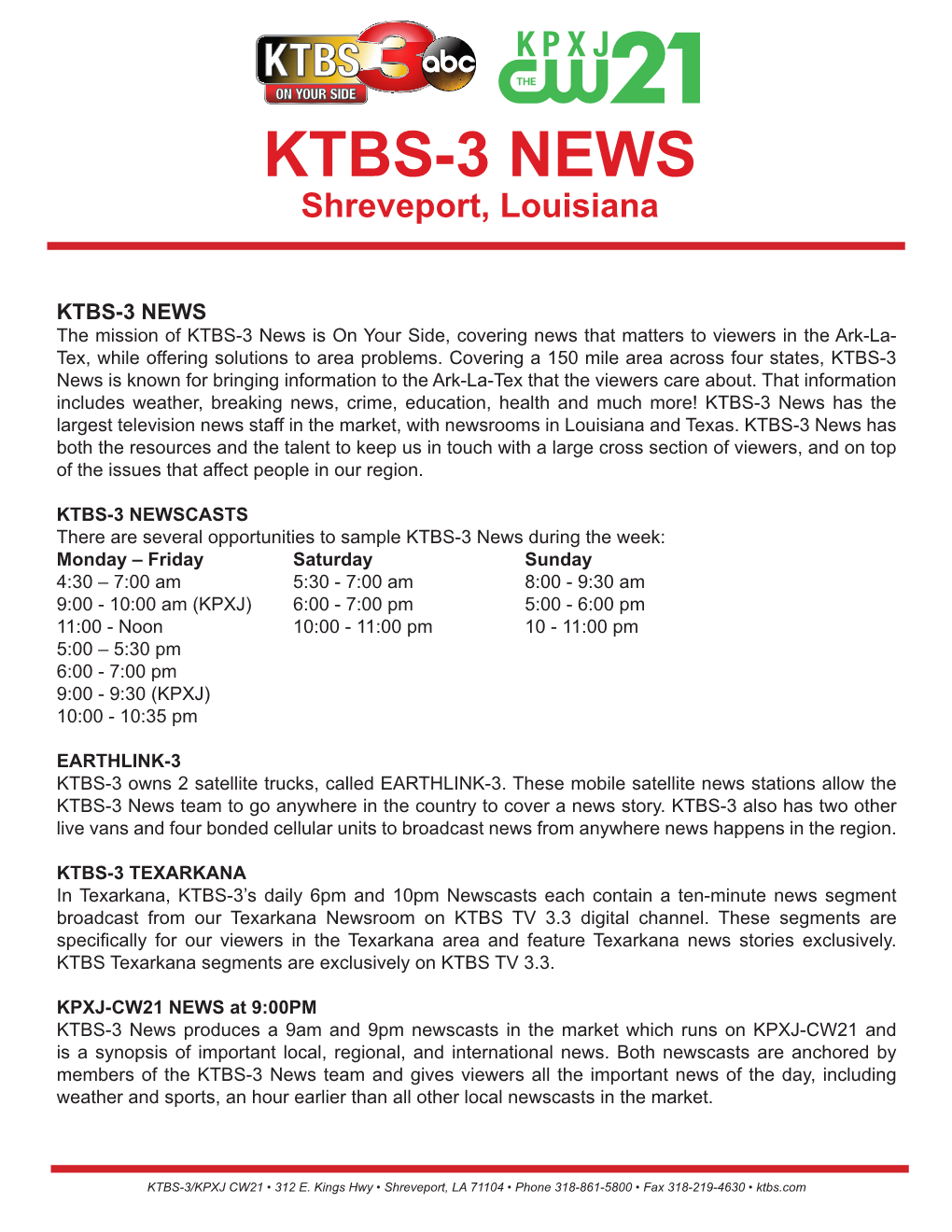 KTBS-3 News Information