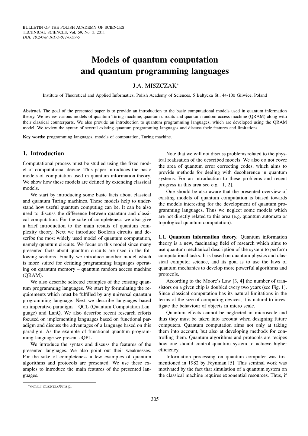 Models of Quantum Computation and Quantum Programming Languages