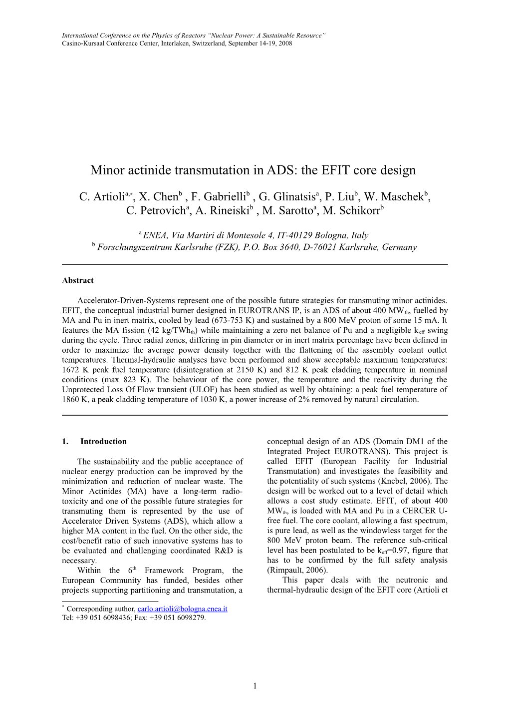 Physor '08 Full Paper Template and Formatting Instructions