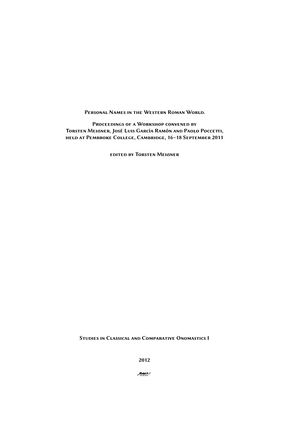 SCCO 1 -- José Luis García Ramón: Antrophonymica Italica: Onomastics