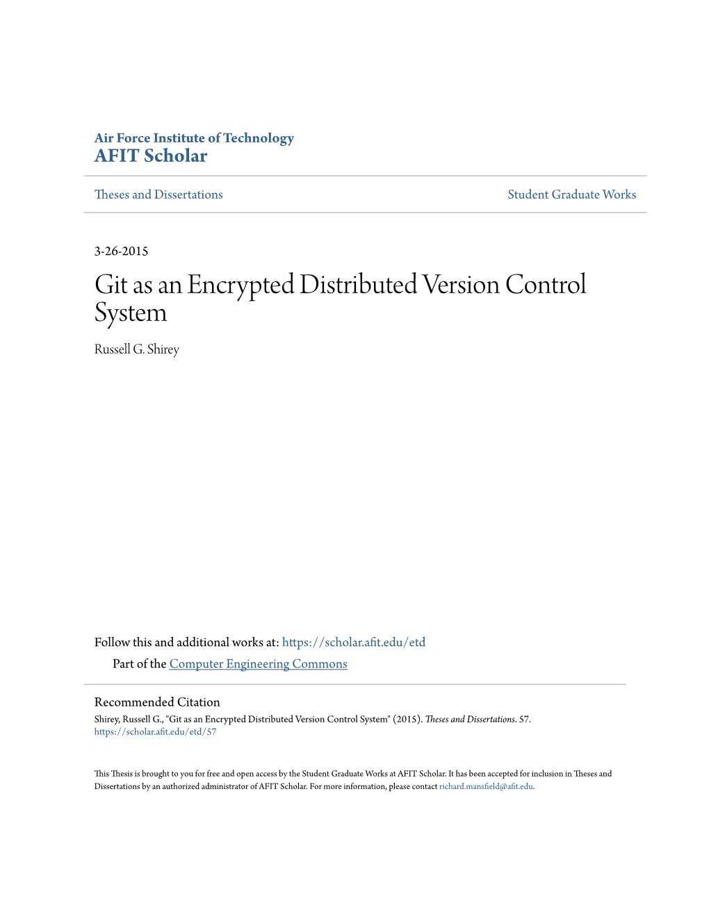 Git As an Encrypted Distributed Version Control System Russell G