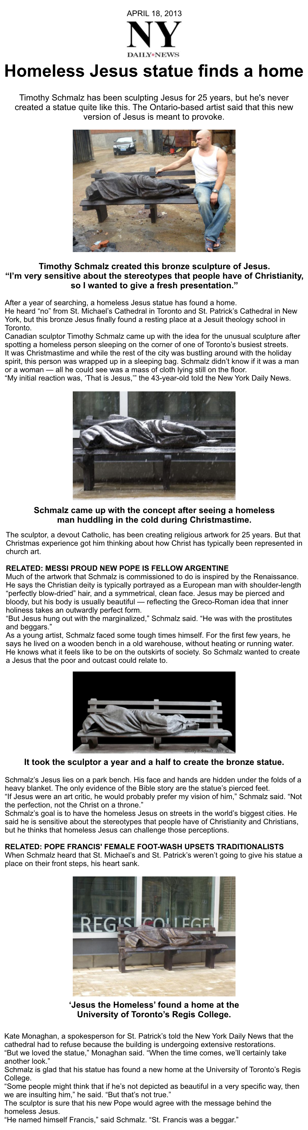 Homeless Jesus Statue Finds a Home