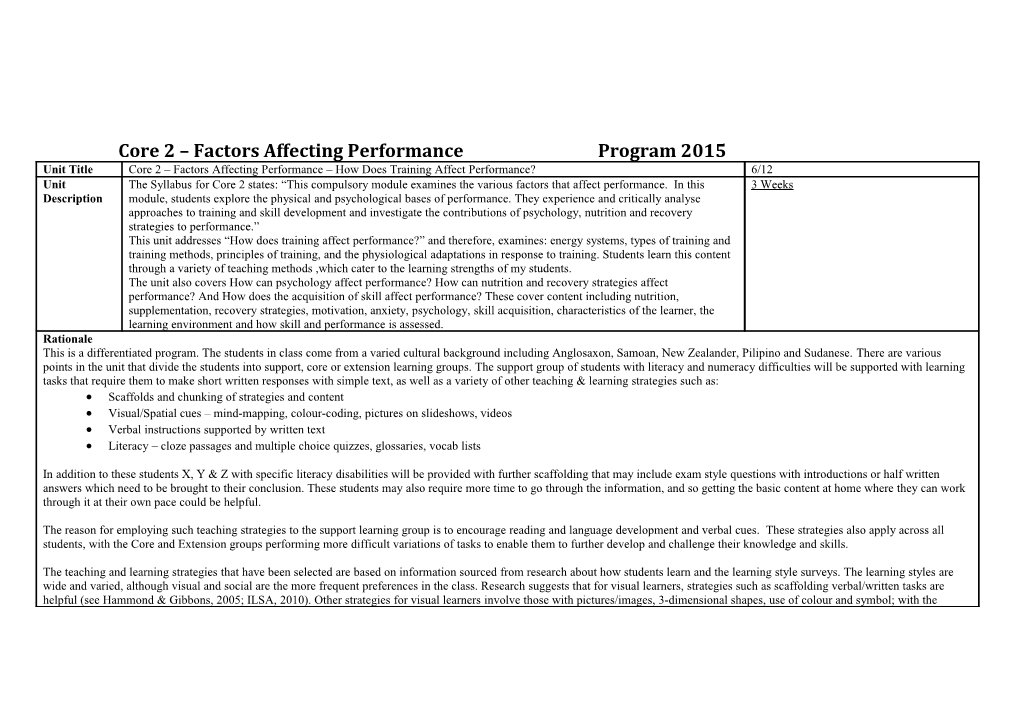 Core 2 Factors Affecting Performance Program 2015