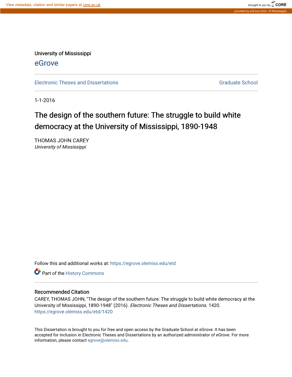 The Struggle to Build White Democracy at the University of Mississippi, 1890-1948